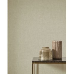 Papel pintado beige masilla, con textura de lino jaspeado, modelo Caractere de Casadeco