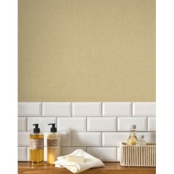 Papel pintado beige gamuza, con textura de lino jaspeado, modelo Caractere de Casadeco