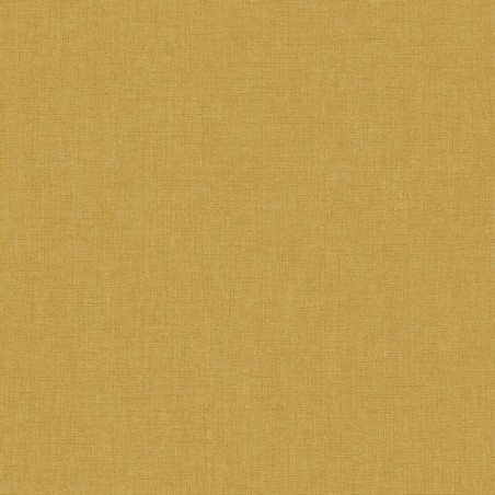 Papel pintado amarillo curry, con textura de lino jaspeado, modelo Caractere de Casadeco