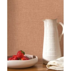 Papel pintado terracota, con textura de lino jaspeado, modelo Caractere de Casadeco