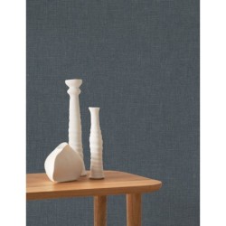 Papel pintado azul tormenta, con textura de lino jaspeado, modelo Caractere de Casadeco