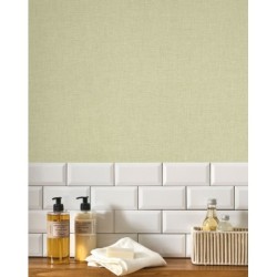 Papel pintado verde lima, con textura de lino jaspeado, modelo Caractere de Casadeco