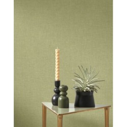 Papel pintado verde té, con textura de lino jaspeado, modelo Caractere de Casadeco