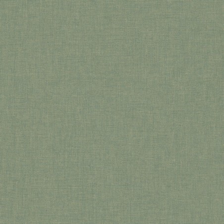 Papel pintado verde eucalipto, con textura de lino jaspeado, modelo Caractere de Casadeco