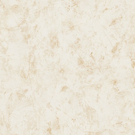 Papel pintado blanco y dorado con textura efecto cal y acabado metalizado luminoso, colección Chalk.