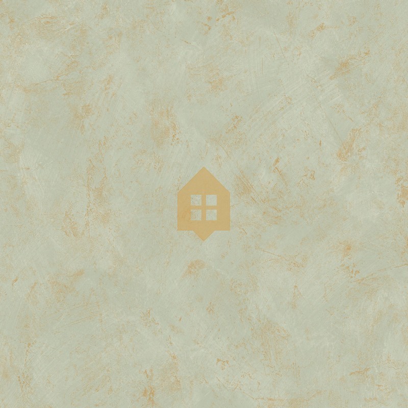Papel pintado verde agua y dorado con textura efecto cal y acabado metalizado luminoso, colección Chalk.