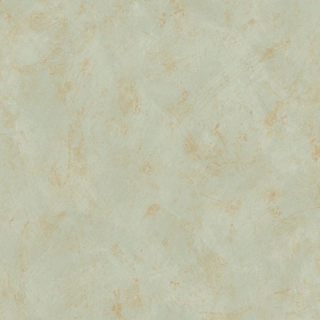 Papel pintado verde agua y dorado con textura efecto cal y acabado metalizado luminoso, colección Chalk.