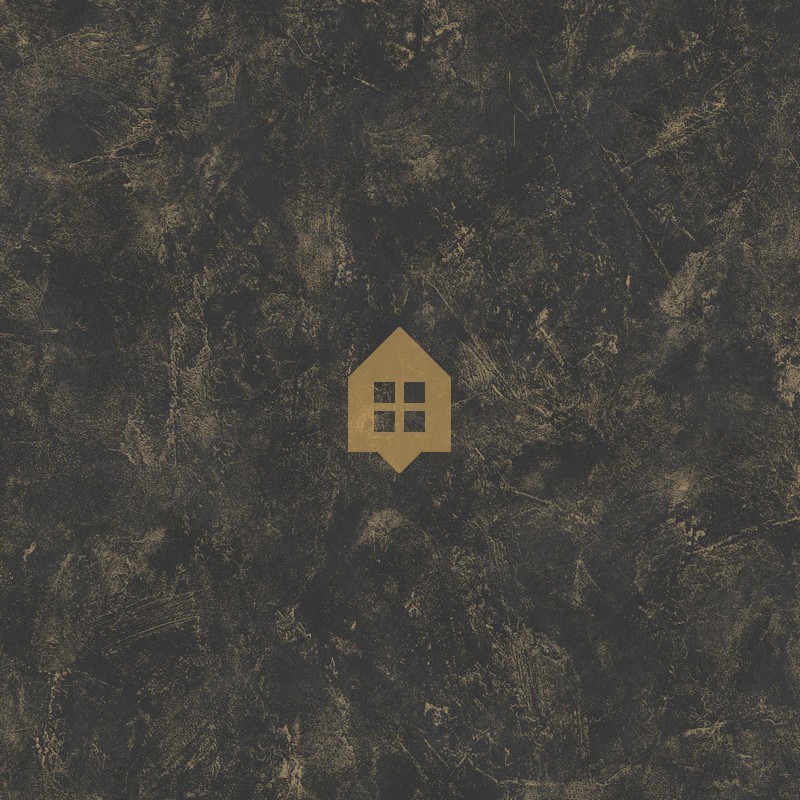 Papel pintado negro y dorado con textura efecto cal y acabado metalizado luminoso, colección Chalk.