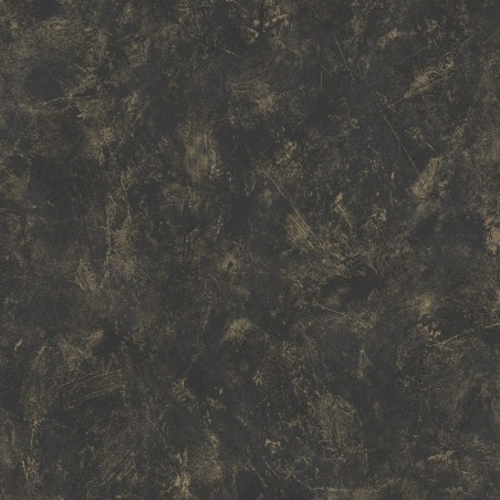 Papel pintado negro y dorado con textura efecto cal y acabado metalizado luminoso, colección Chalk.