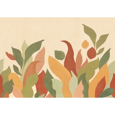 Mural panorámico Lumea de Caselio con diseño de paisaje botánico envolvente y estilizado, colección Elea.