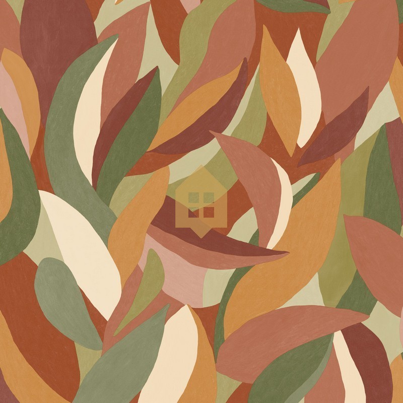 Papel pintado Ephyra con diseño vegetal orgánico y efecto de luz solar, colección Elea.