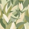 Papel pintado Ephyra verde con diseño vegetal orgánico y efecto de luz solar, colección Elea.