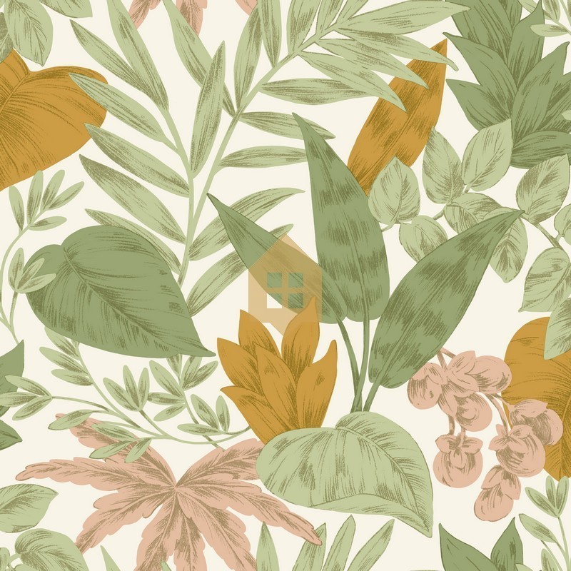 Papel pintado vegetal Kalea de la colección Elea de Caselio. Diseño botánico elegante.