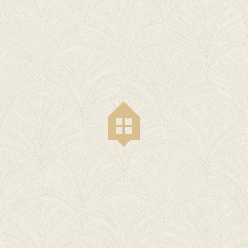 Papel pintado Symphony con diseño de abanicos geométricos estilo marquetería.