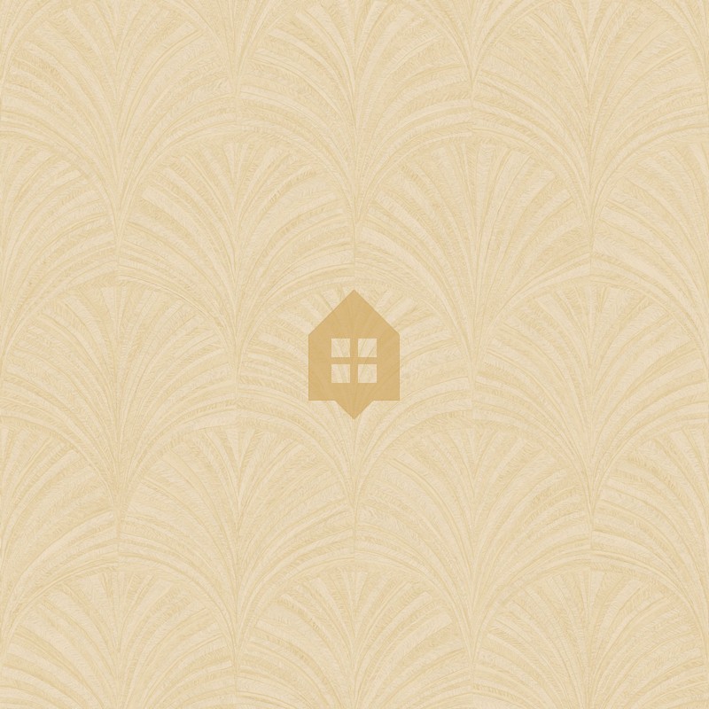 Papel pintado Symphony con diseño de abanicos geométricos estilo marquetería.