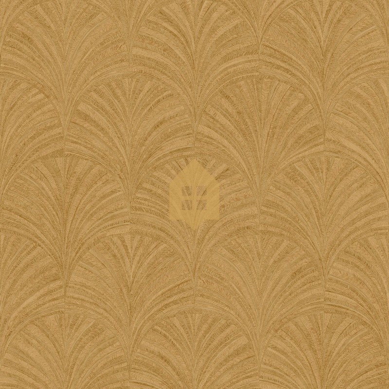 Papel pintado Symphony con diseño de abanicos geométricos estilo marquetería.