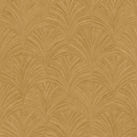 Papel pintado Symphony con diseño de abanicos geométricos estilo marquetería.