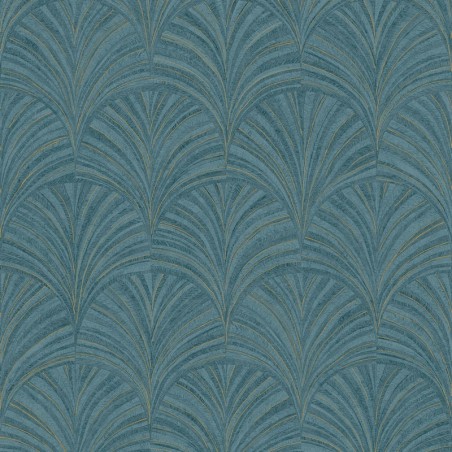 Papel pintado Symphony con diseño de abanicos geométricos estilo marquetería.