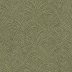 Papel pintado Symphony con diseño de abanicos geométricos estilo marquetería.