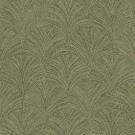 Papel pintado Symphony con diseño de abanicos geométricos estilo marquetería.