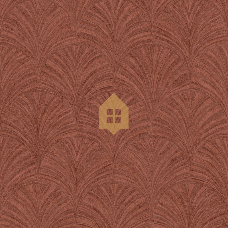 Papel pintado Symphony con diseño de abanicos geométricos estilo marquetería.