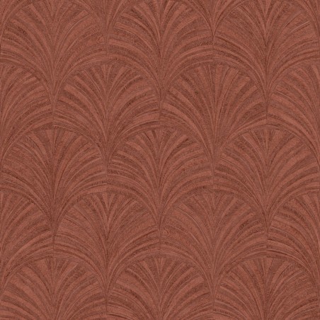 Papel pintado Symphony con diseño de abanicos geométricos estilo marquetería.