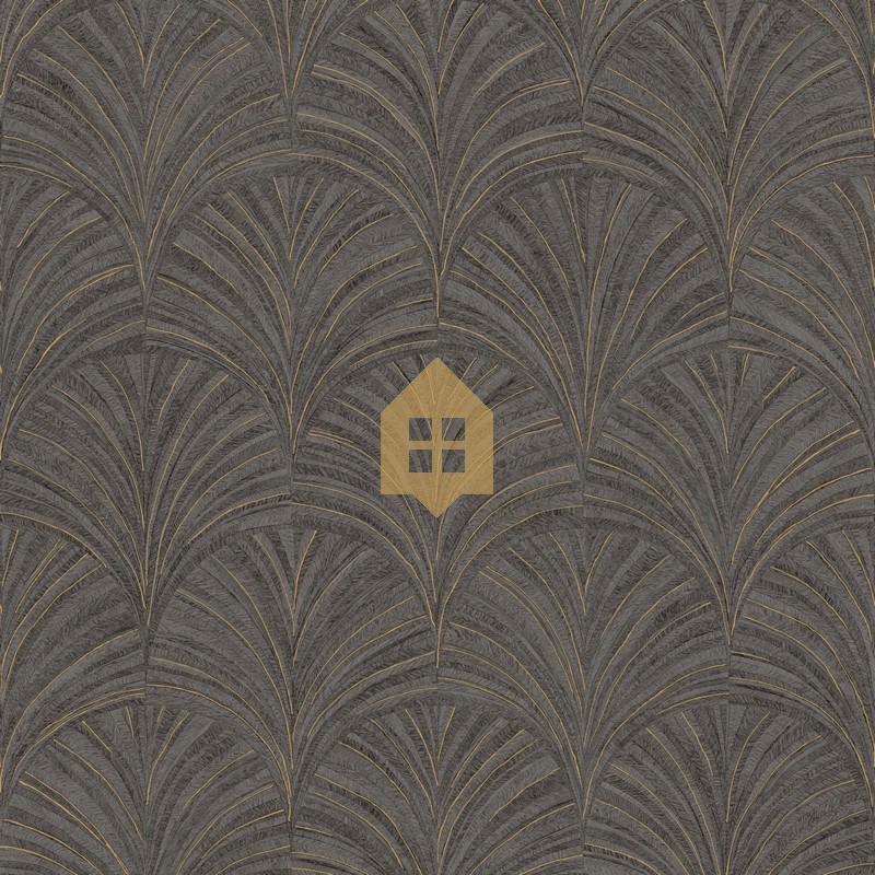 Papel pintado Symphony con diseño de abanicos geométricos estilo marquetería.