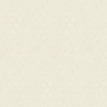 Papel pintado Meli con diseño geométrico de panal de abeja hexagonal.