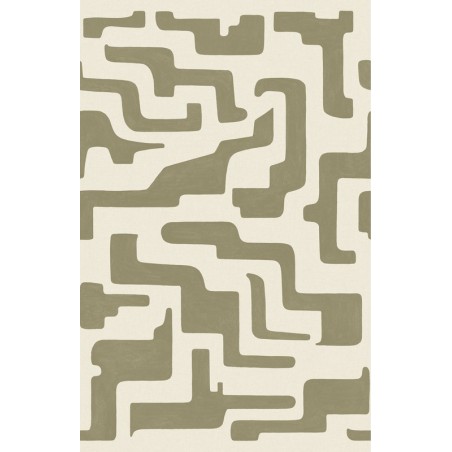 Papel pintado Tikal con diseño geométrico maya y textura vinílica.