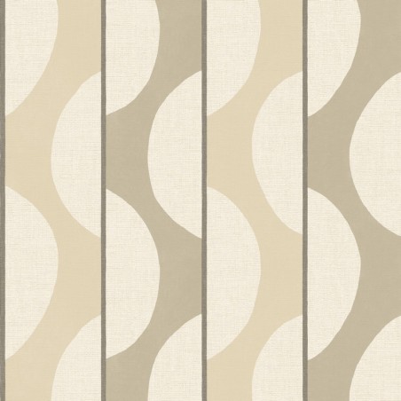 Papel pintado Neora con diseño geométrico de bandas curvas y rayas.