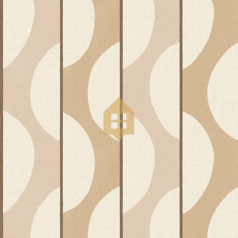 Papel pintado Neora con diseño geométrico de bandas curvas y rayas.