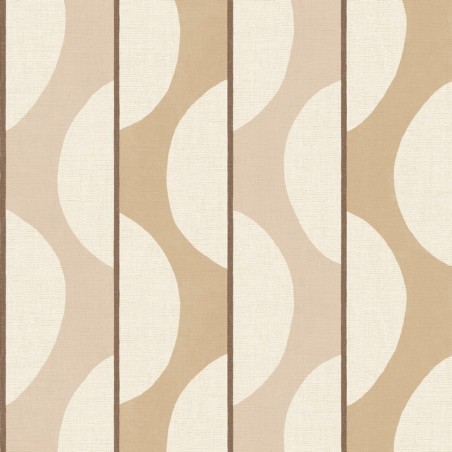 Papel pintado Neora con diseño geométrico de bandas curvas y rayas.