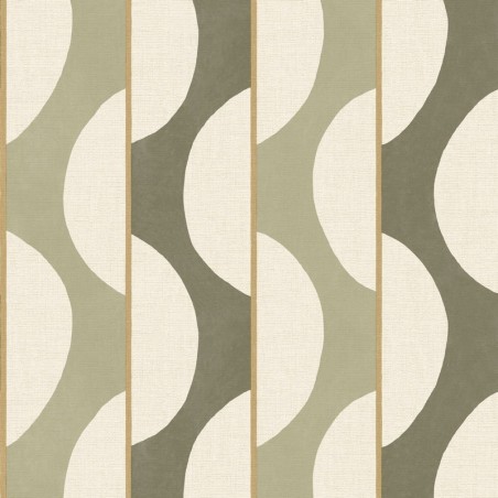 Papel pintado Neora con diseño geométrico de bandas curvas y rayas.