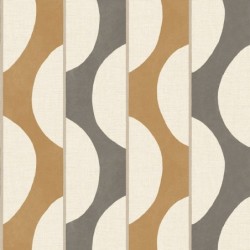 Papel pintado Neora con diseño geométrico de bandas curvas y rayas.