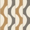 Papel pintado Neora con diseño geométrico de bandas curvas y rayas.