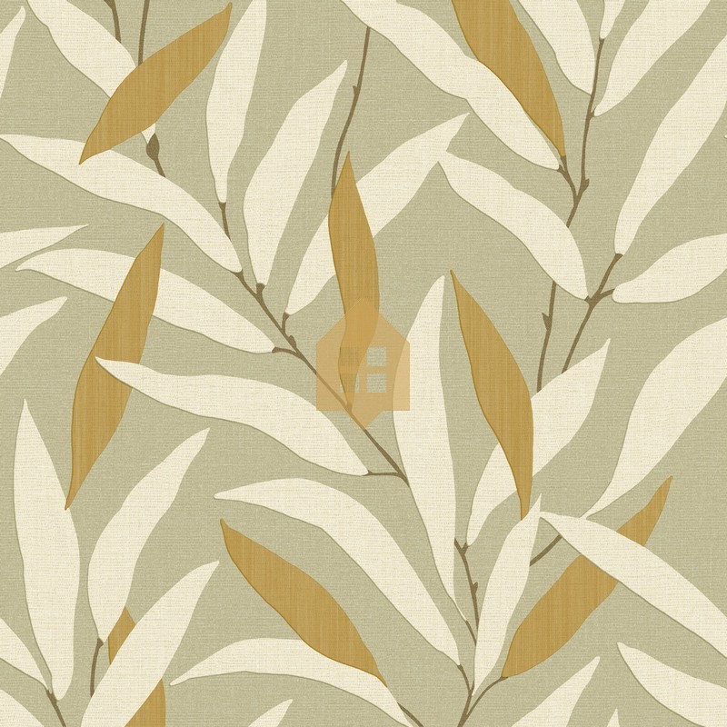 Papel pintado Alba con diseño de hojas de estilo japonés y bambú.
