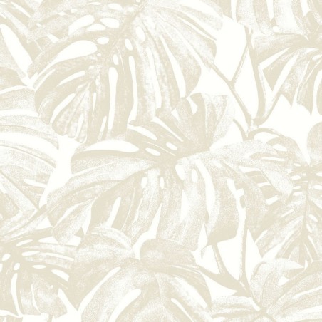 Papel pintado Mata con diseño de hojas de Monstera tipo estarcido.