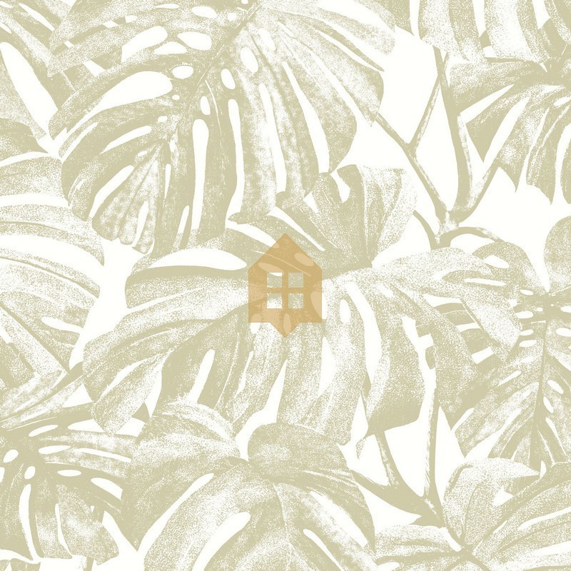 Papel pintado Mata con diseño de hojas de Monstera tipo estarcido.