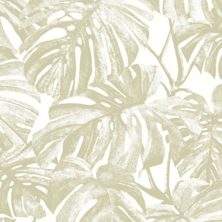 Papel pintado Mata con diseño de hojas de Monstera tipo estarcido.