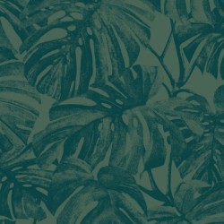Papel pintado Mata con diseño de hojas de Monstera tipo estarcido.