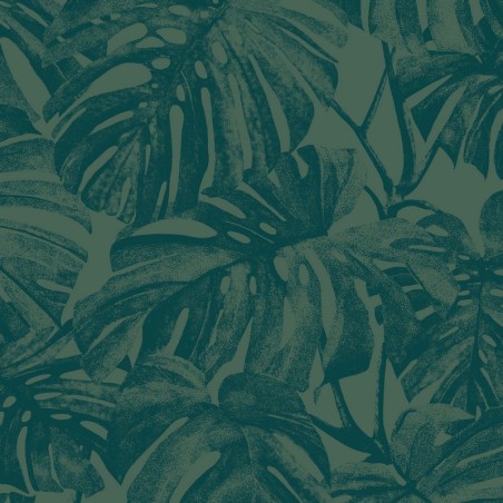 Papel pintado Mata con diseño de hojas de Monstera tipo estarcido.