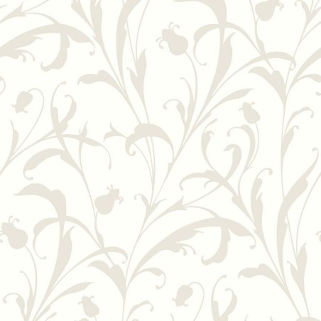 Papel pintado Opaline con diseño de arabescos vegetales y acabado de lujo.