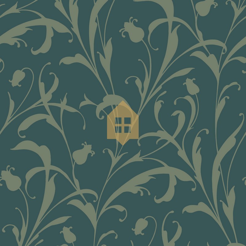 Papel pintado Opaline con diseño de arabescos vegetales y acabado de lujo.