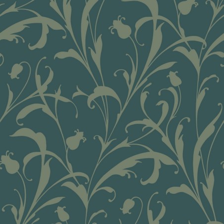 Papel pintado Opaline con diseño de arabescos vegetales y acabado de lujo.
