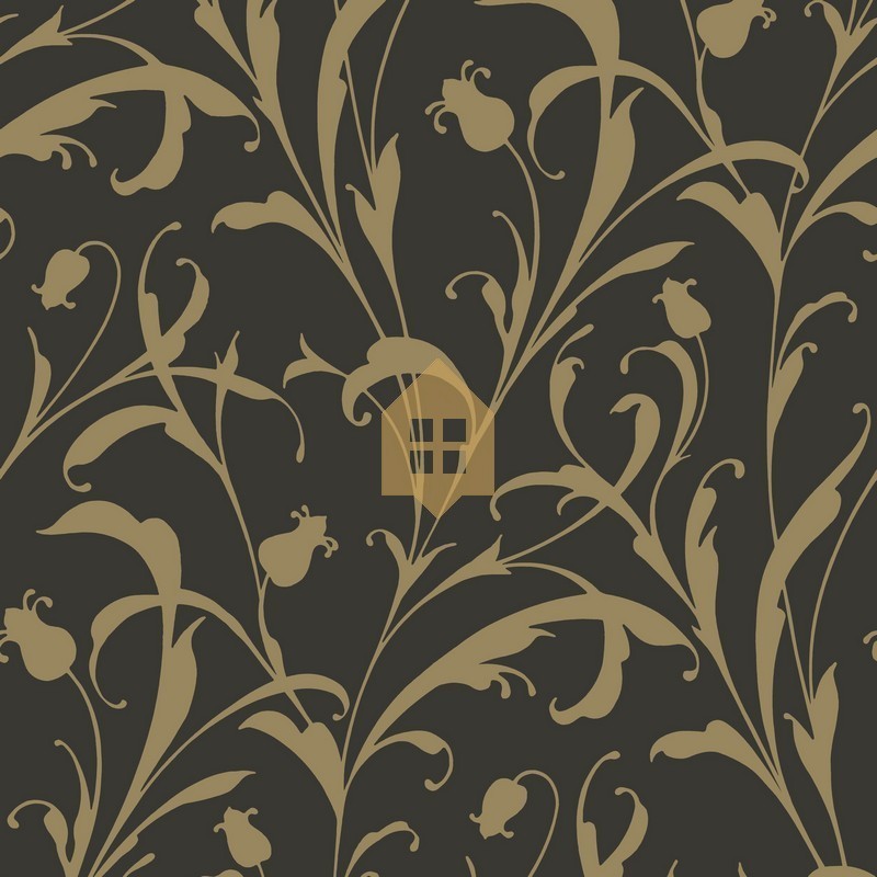 Papel pintado Opaline con diseño de arabescos vegetales y acabado de lujo.
