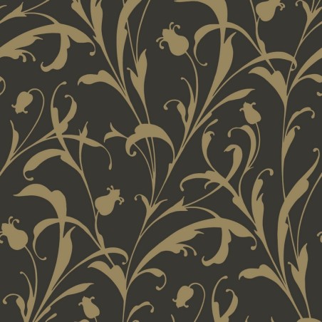 Papel pintado Opaline con diseño de arabescos vegetales y acabado de lujo.