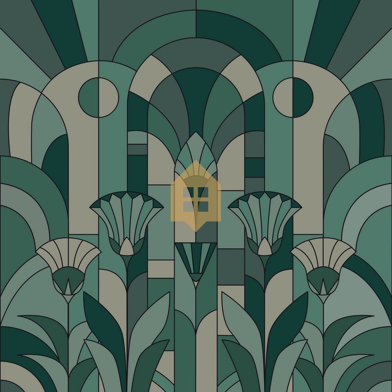 Mural panorámico Eugenie con diseño de vidriera Art déco.