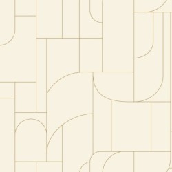 Papel pintado Achille con diseño geométrico Art déco y líneas doradas.