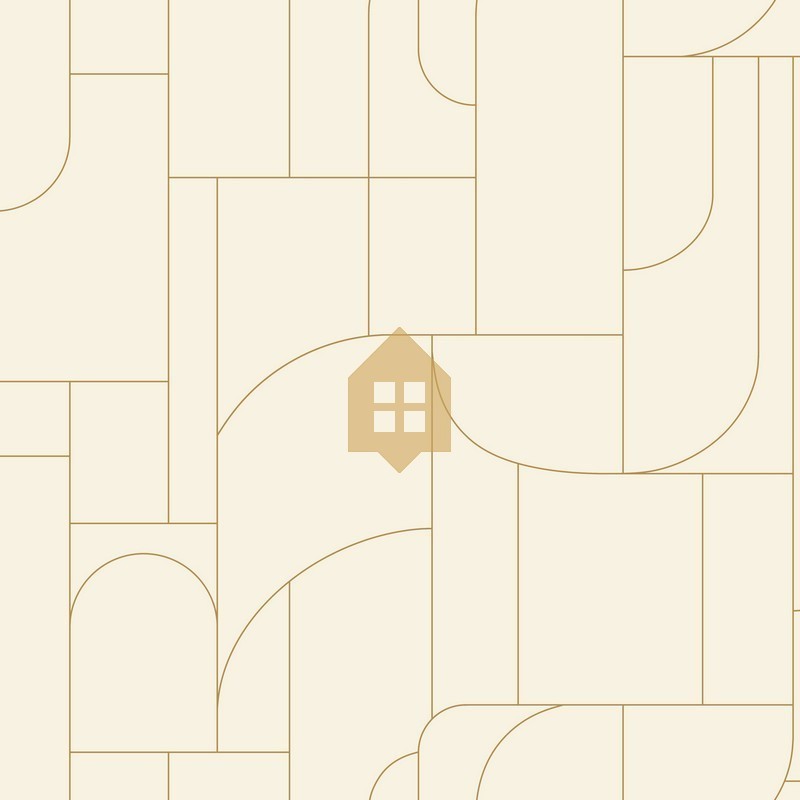 Papel pintado Achille con diseño geométrico Art déco y líneas doradas.