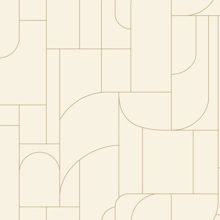 Papel pintado Achille con diseño geométrico Art déco y líneas doradas.